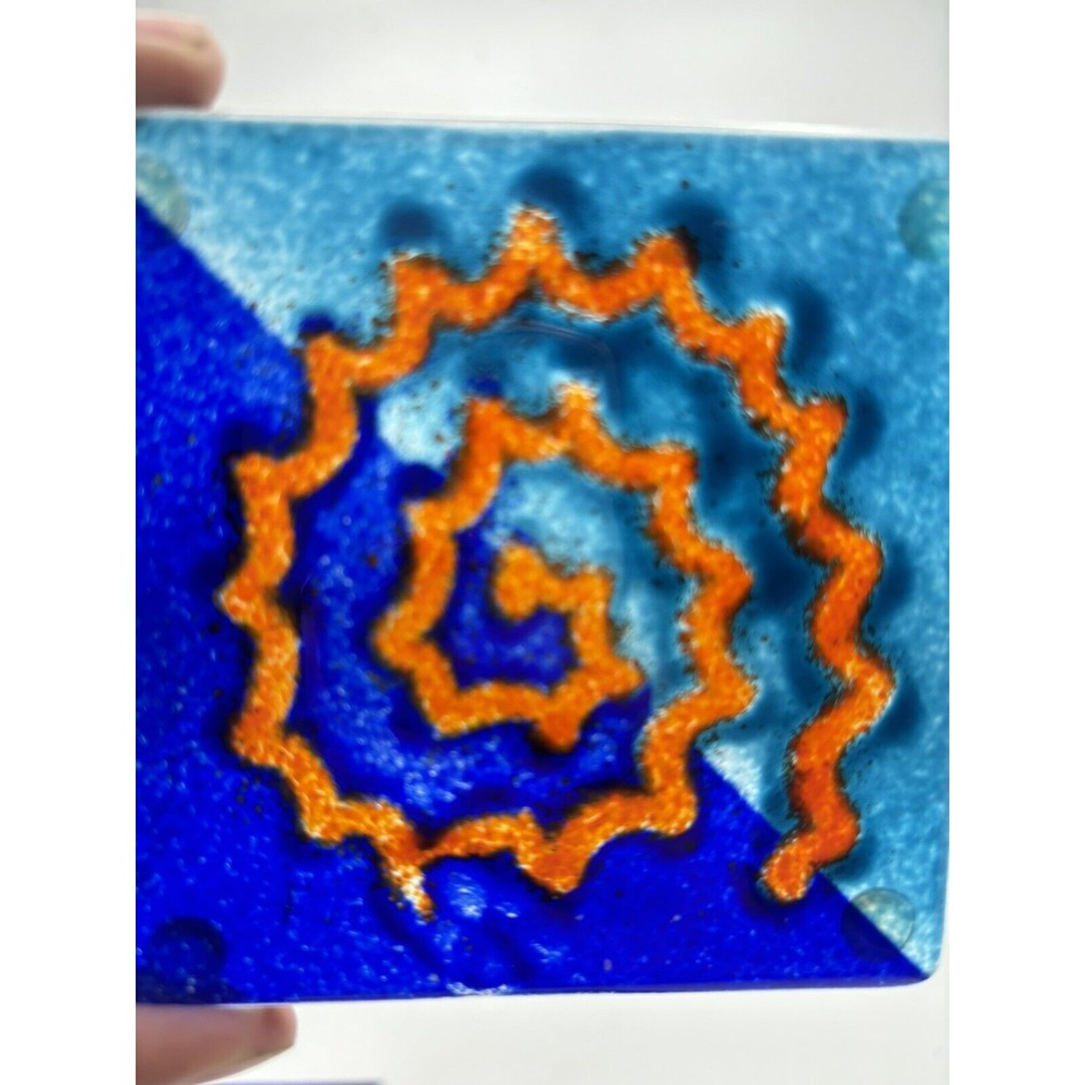 Set 3 Fused Studio Art Glass Handmade Abstract Mixed Media Drink Coasters